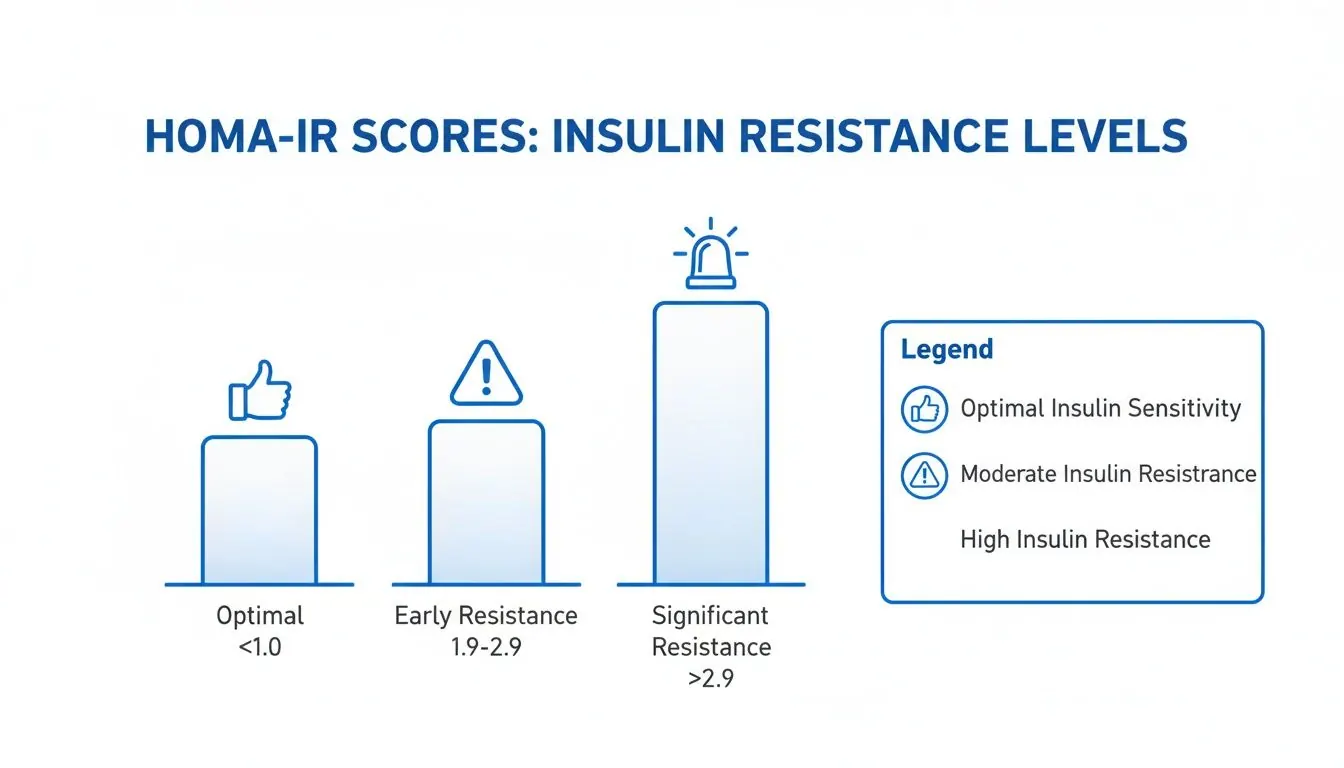Bar chart illustrating HOMA-IR scores for optimal, early, and significant insulin resistance levels.