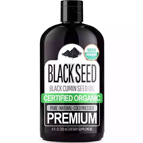 Organic Black Seed Oil (100% Pure & Natural Black Cumin Seed Oil - USDA Certified Organic) Cold Pressed, Premium Quality Free of Toxins, Heavy Metals, Pesticides, and Other Harmful Chemicals - 4oz...